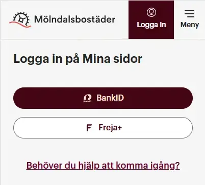 Bild på hur inloggningsfönstret ser ut på Mina sidor.